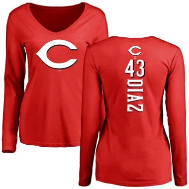 Red Women's Alexis Diaz Cincinnati Reds Backer Slim Fit Long Sleeve T-Shirt -